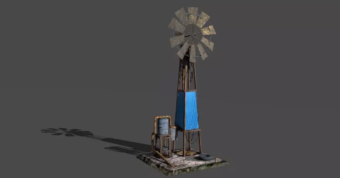 Shanty windmill Low-poly 3D model_0