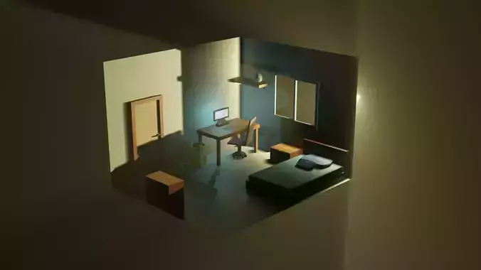 Low Poly Room with bed and desk