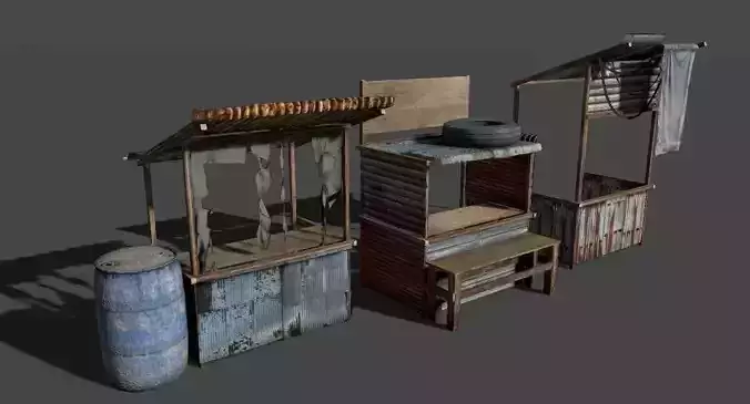 Shanty kiosk pack Low-poly 3D model