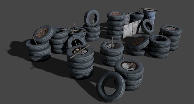 Shanty tire stacks Low-poly 3D model