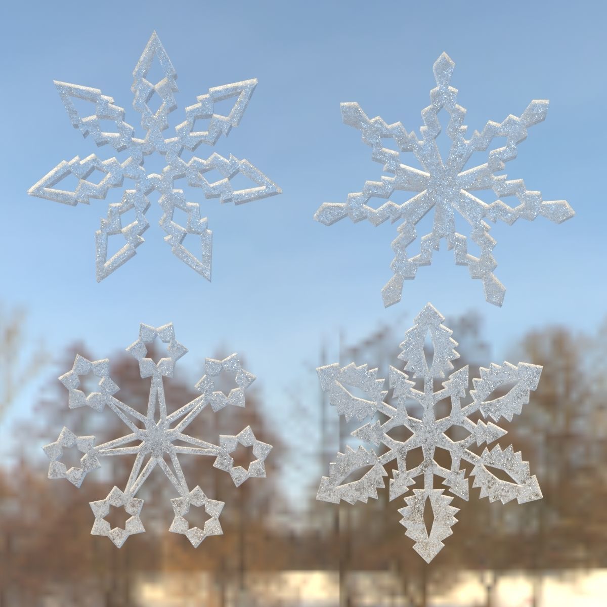Snowflakes four Low-poly 3D model_1