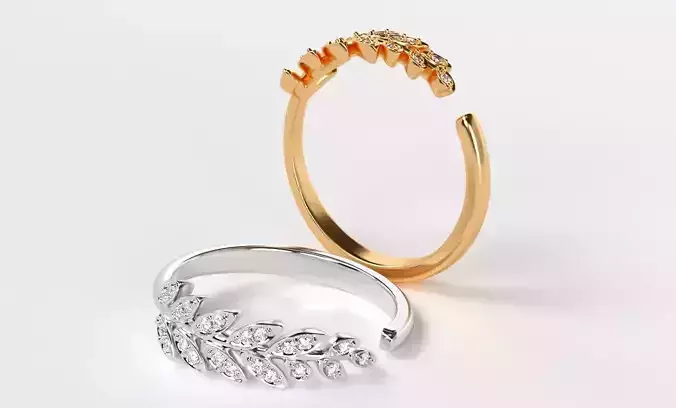 gold  ring  leaf with diamonds