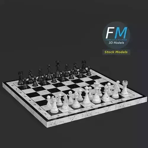 Chess set board with pieces 3D model