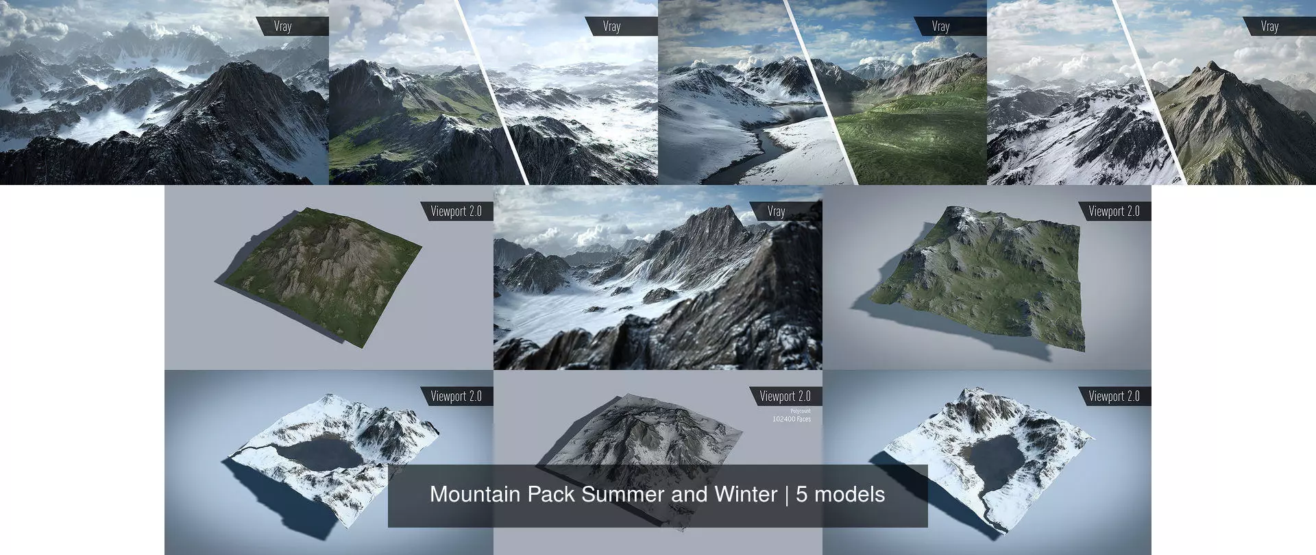 Mountain Pack Summer and Winter 3D Model Collection_0