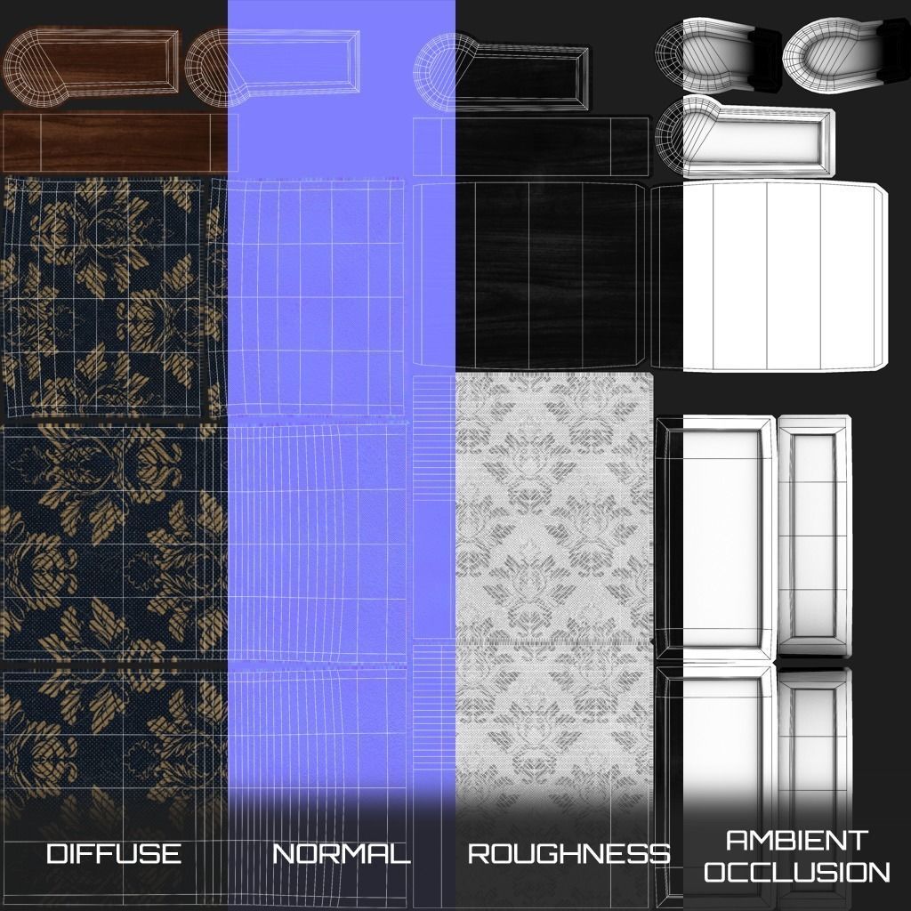 A Sofa with pattern Low-poly 3D model_13