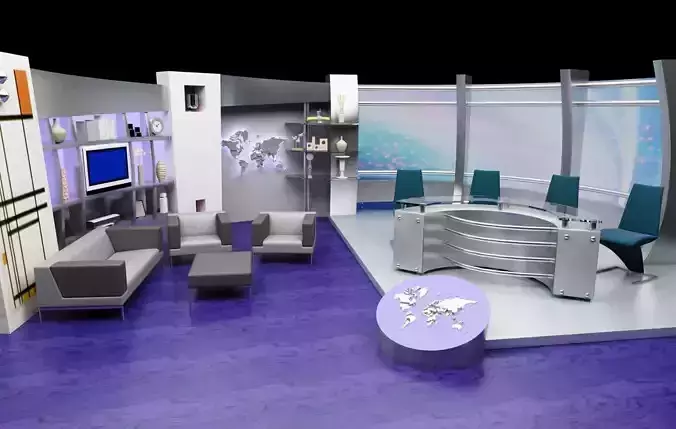 News TV Studio Set 3D model