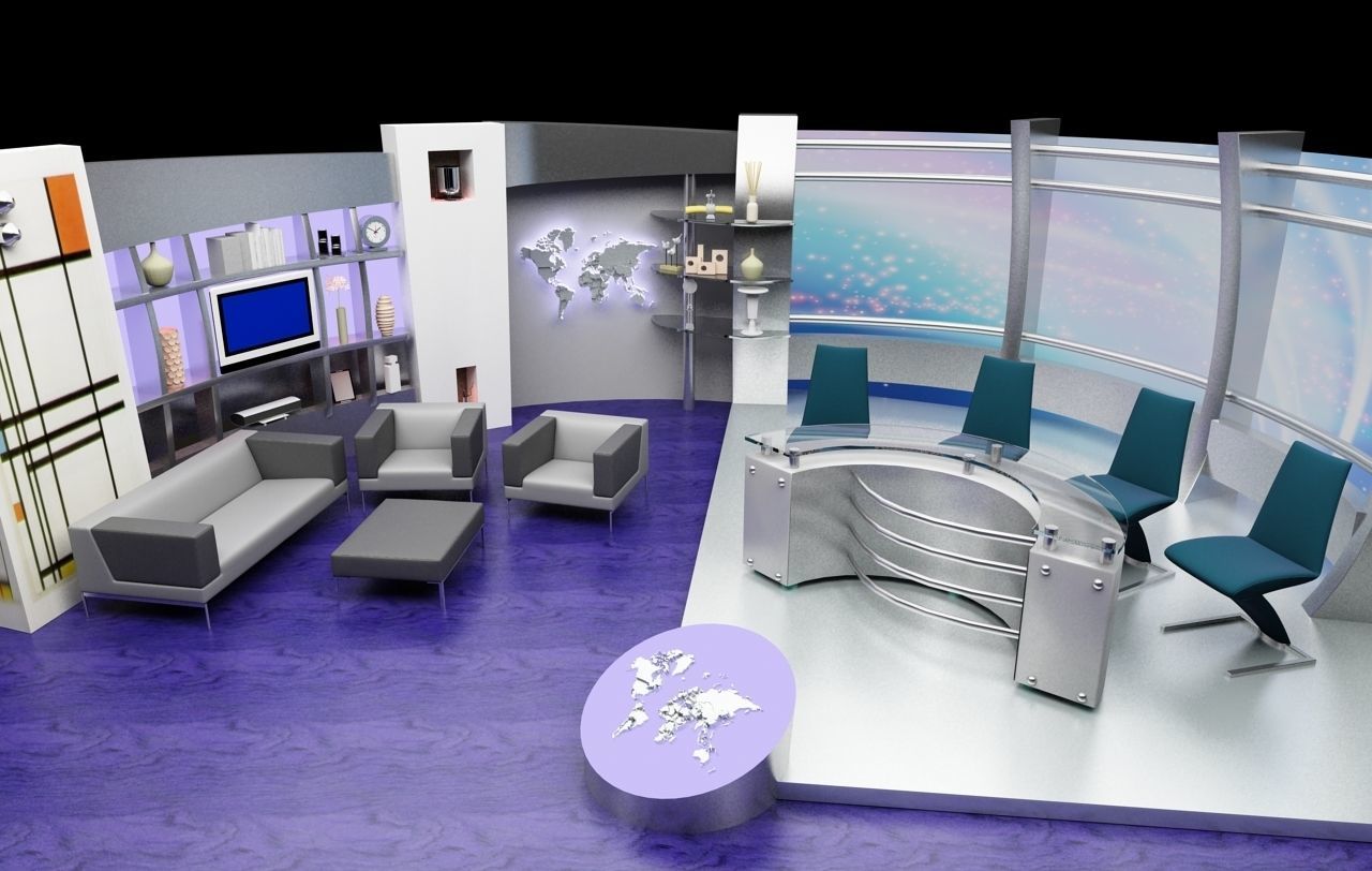 News TV Studio Set 3D model animated | CGTrader