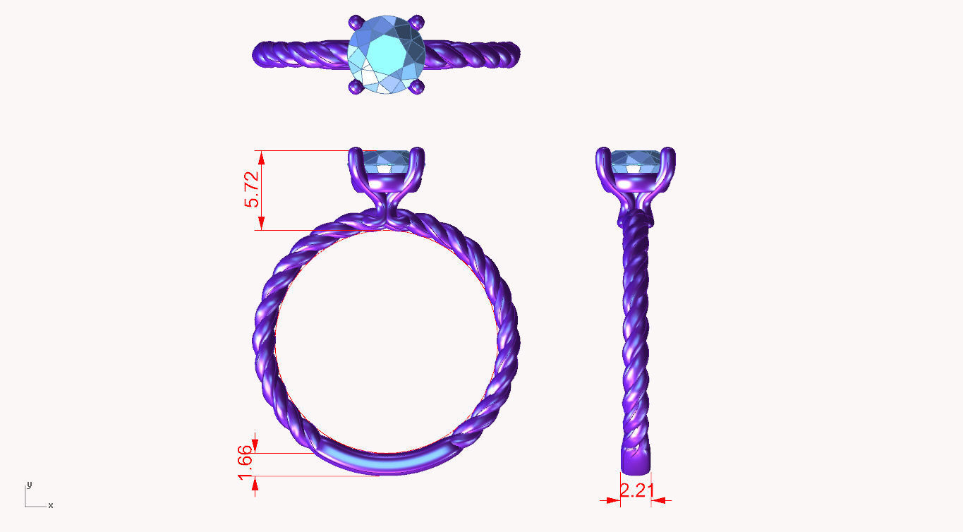 di021 diamond engagement ring with twist 3D print model_4