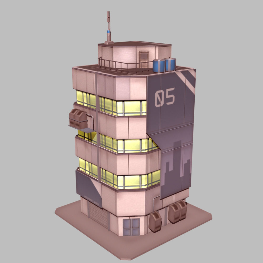 Apartment 1 building with number Low-poly 3D model_3