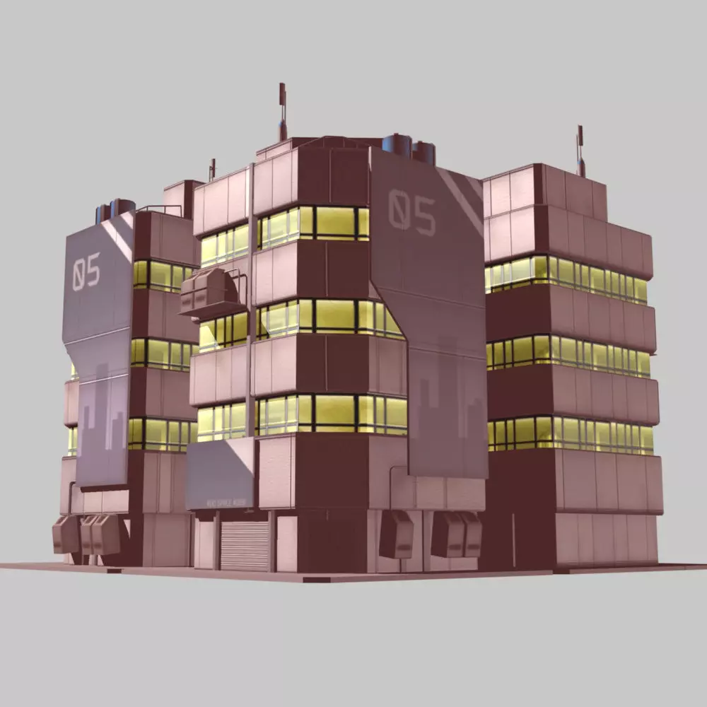 Apartment 1 building with number Low-poly 3D model_0