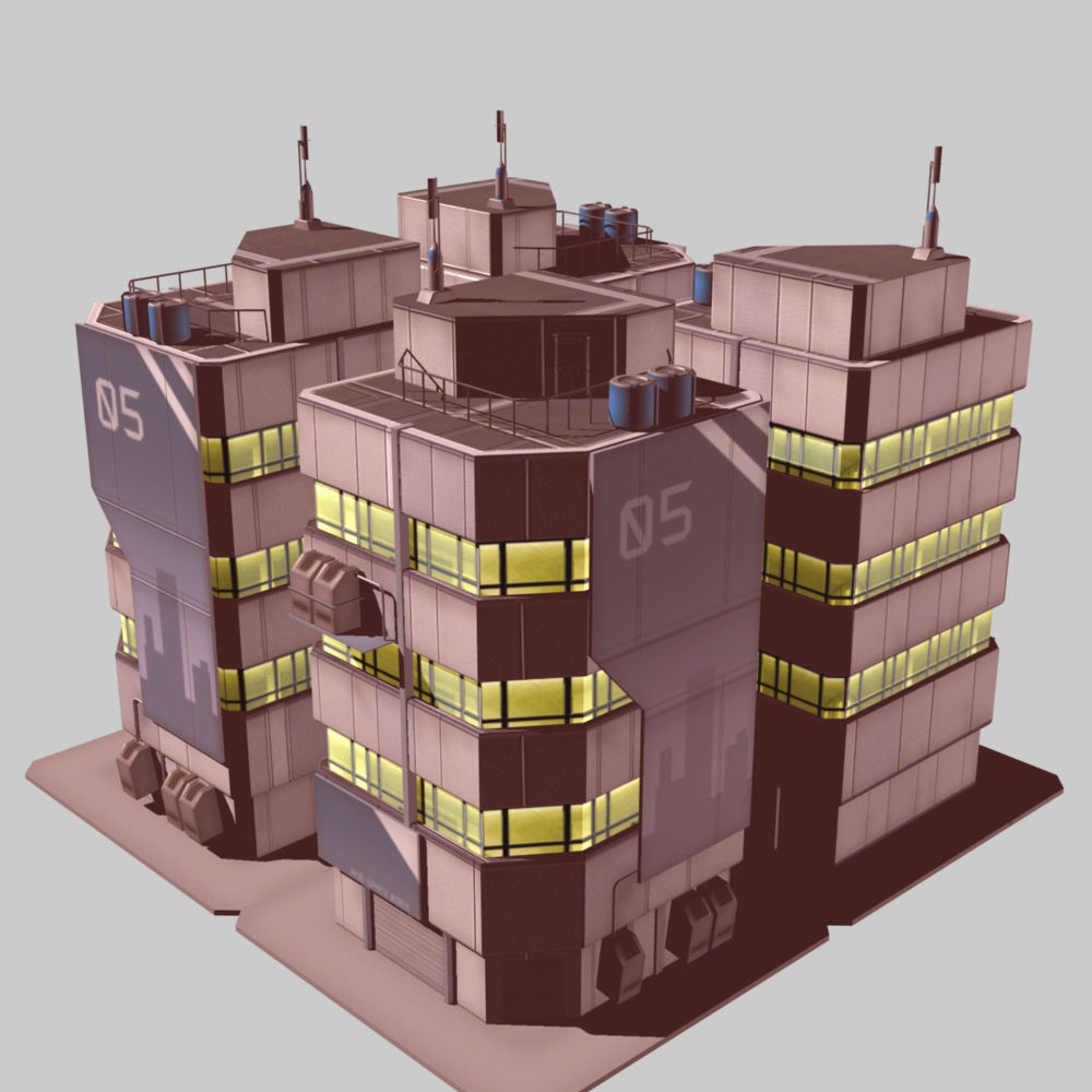 Apartment 1 building with number Low-poly 3D model_6
