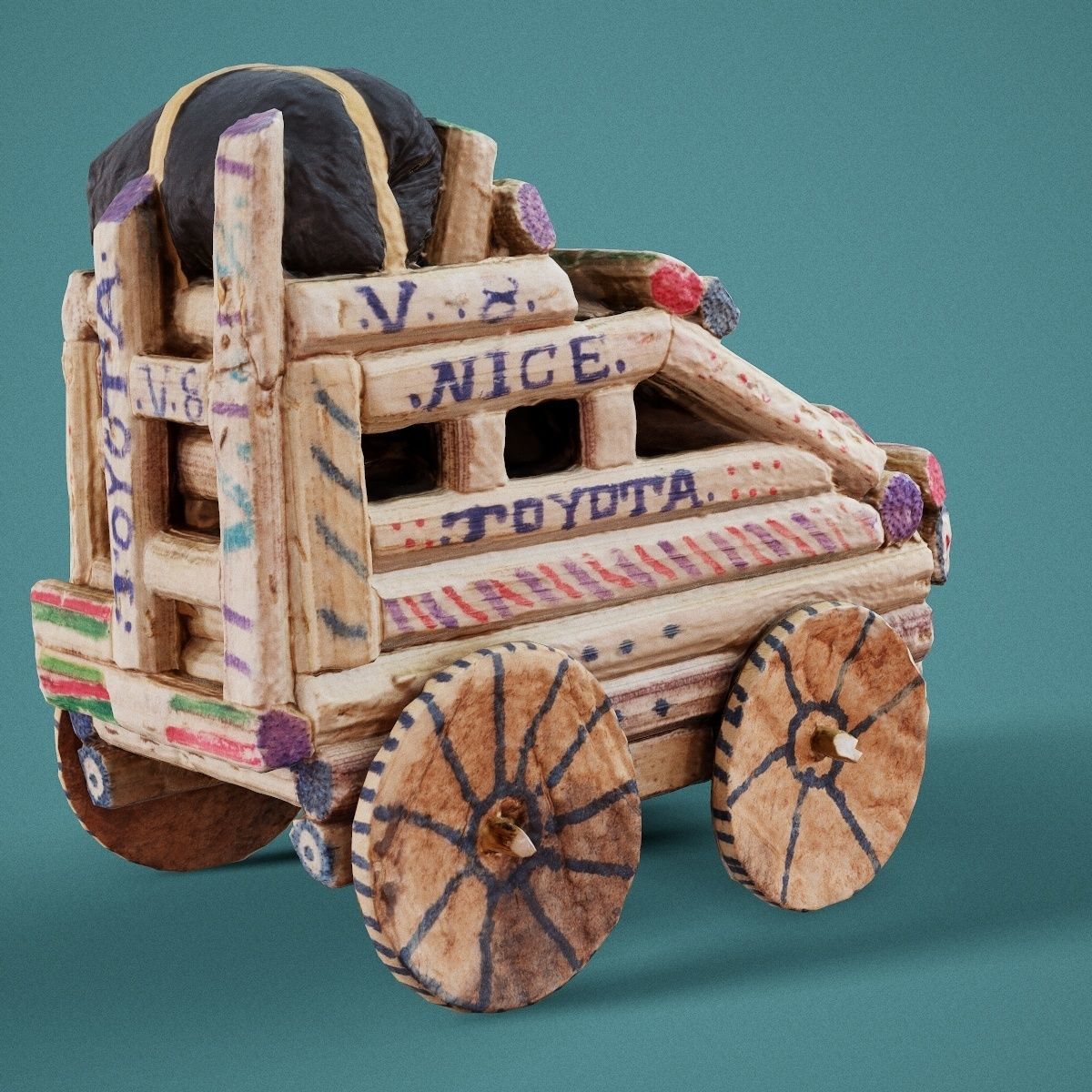 Wooden Toy Car Low-poly 3D model_6
