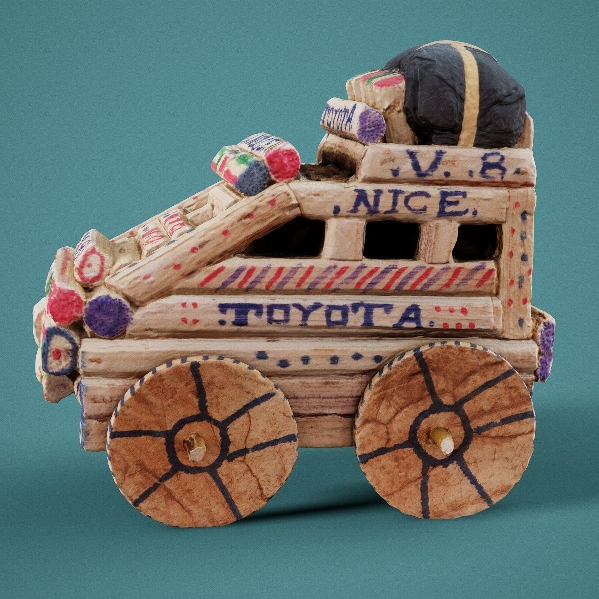 Wooden Toy Car Low-poly 3D model_11