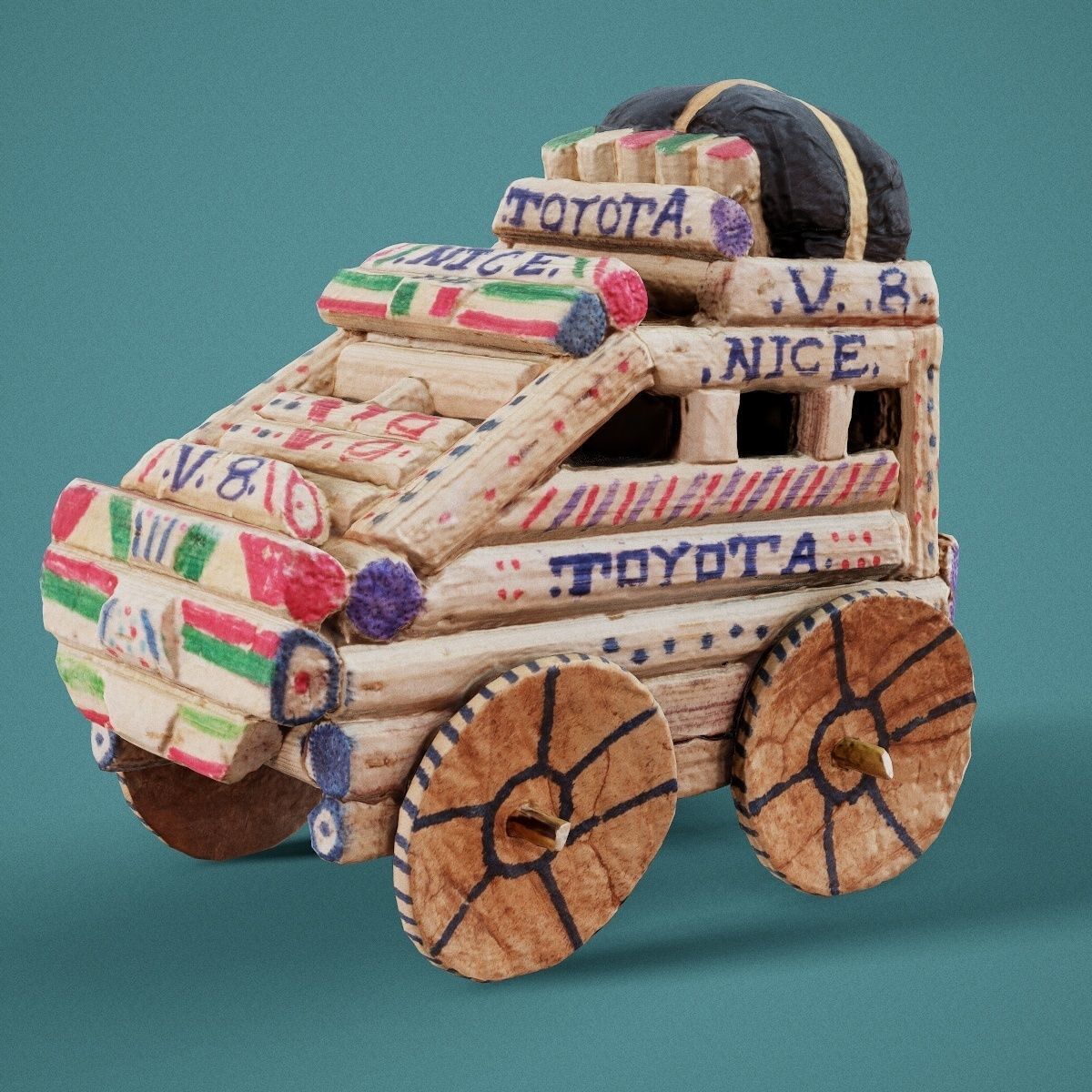 Wooden Toy Car Low-poly 3D model_12