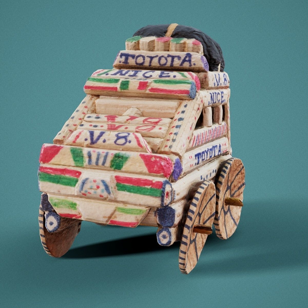 Wooden Toy Car Low-poly 3D model_13