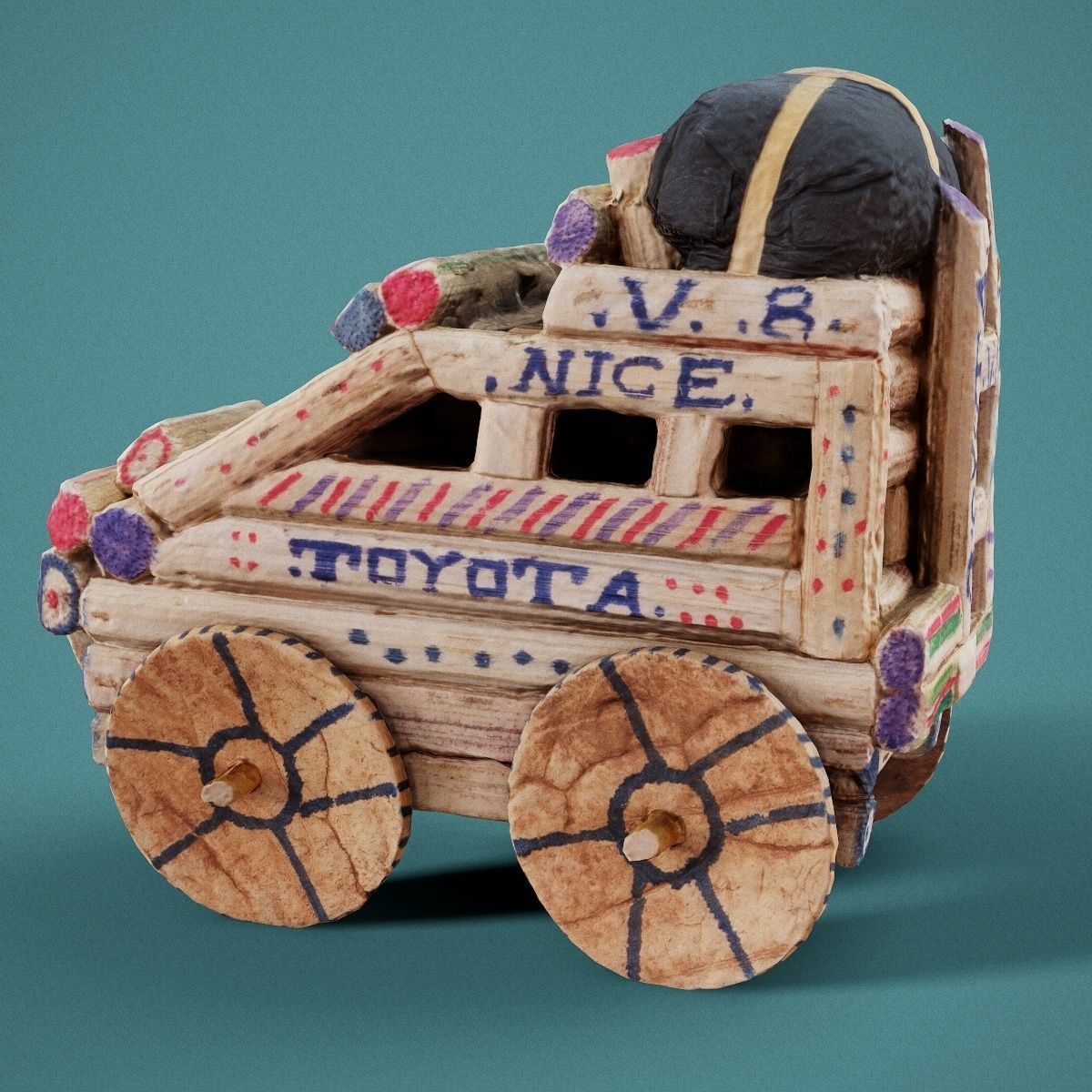 Wooden Toy Car Low-poly 3D model_10
