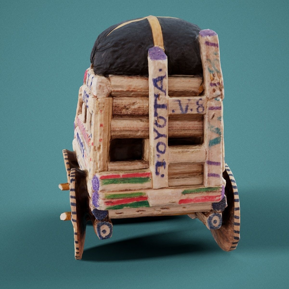 Wooden Toy Car Low-poly 3D model_8