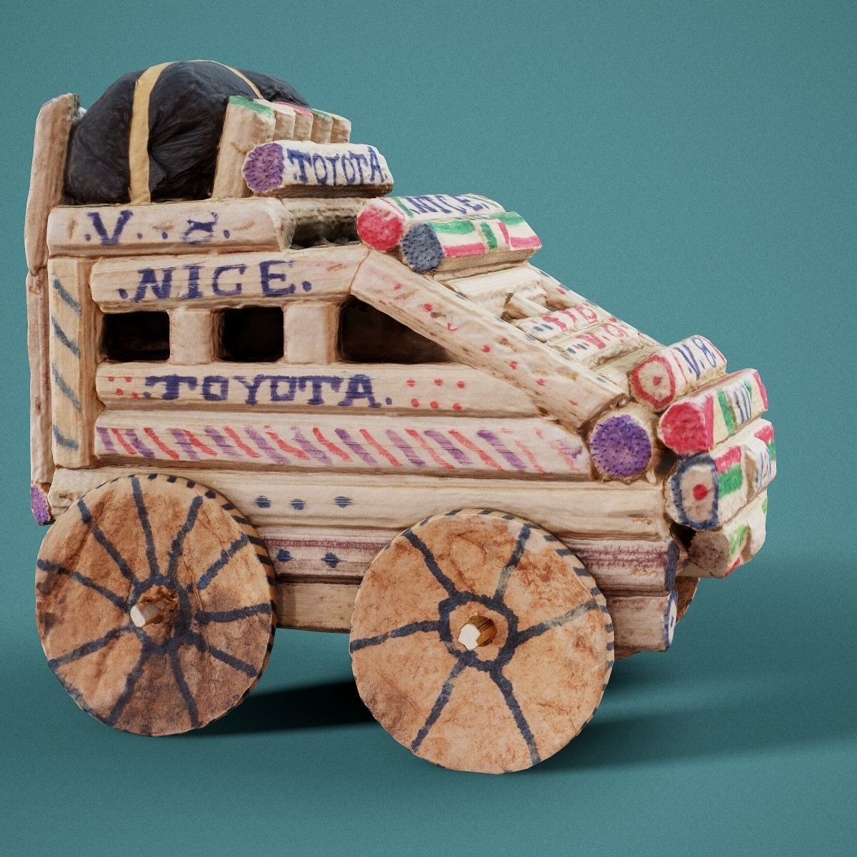 Wooden Toy Car Low-poly 3D model_4