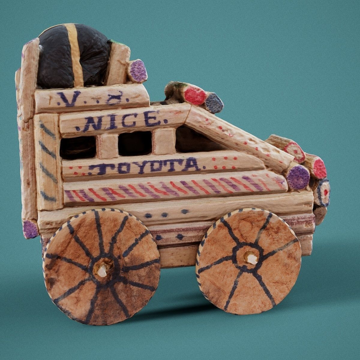 Wooden Toy Car Low-poly 3D model_5