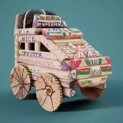 Wooden Toy Car Low-poly 3D model