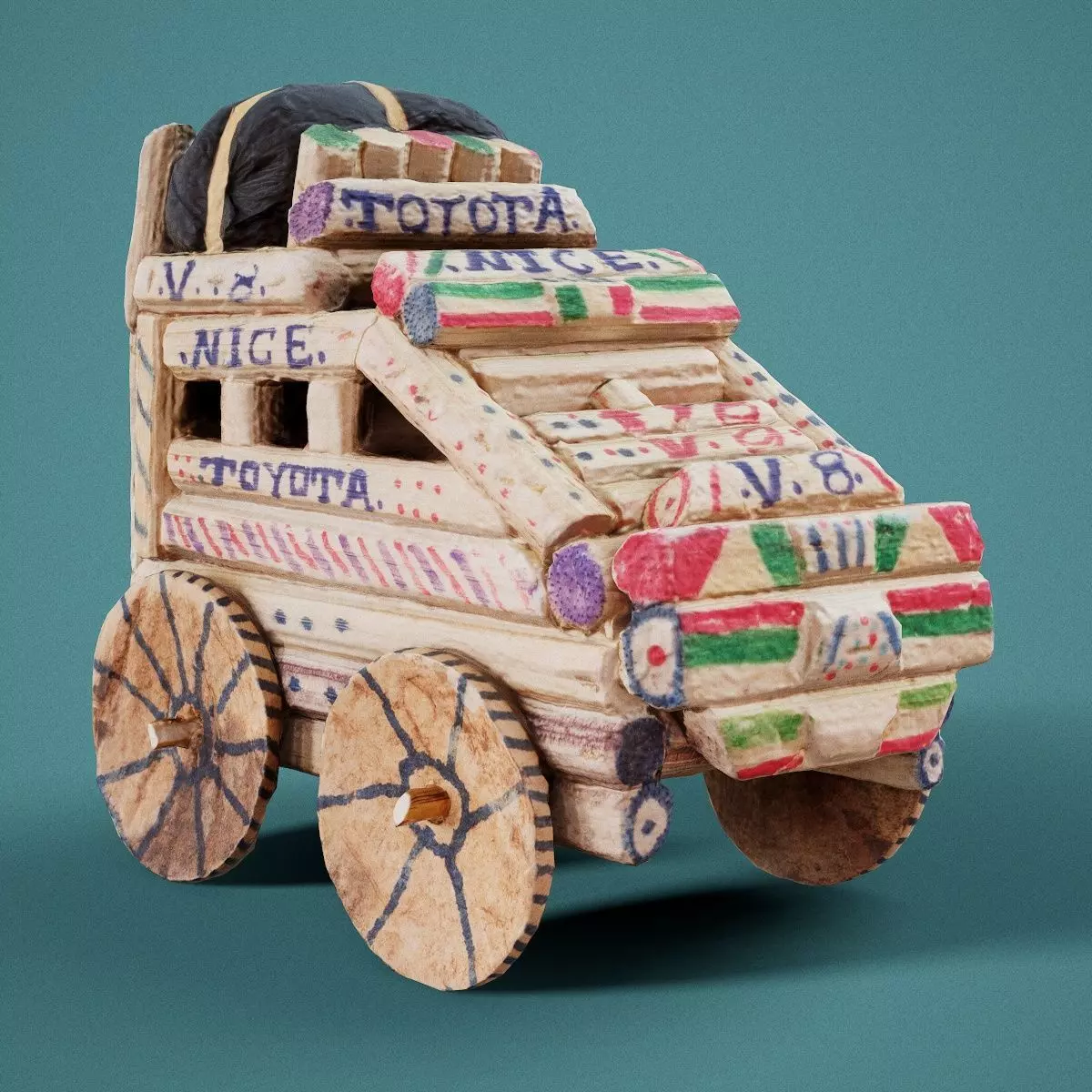 Wooden Toy Car Low-poly 3D model_0
