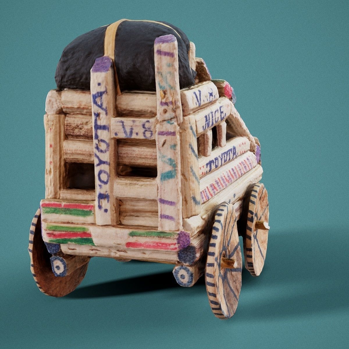 Wooden Toy Car Low-poly 3D model_7