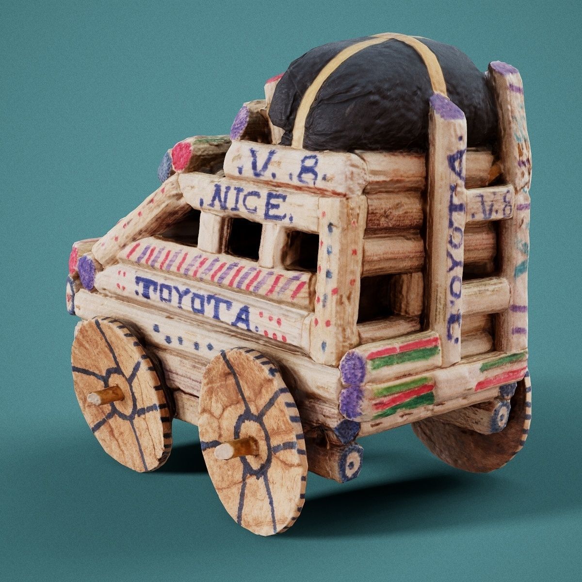 Wooden Toy Car Low-poly 3D model_9