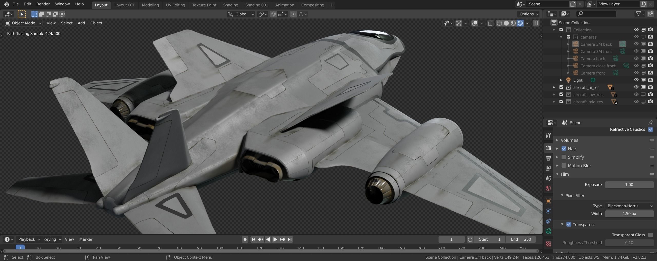 scifi interceptor aircraft Low-poly 3D model_9