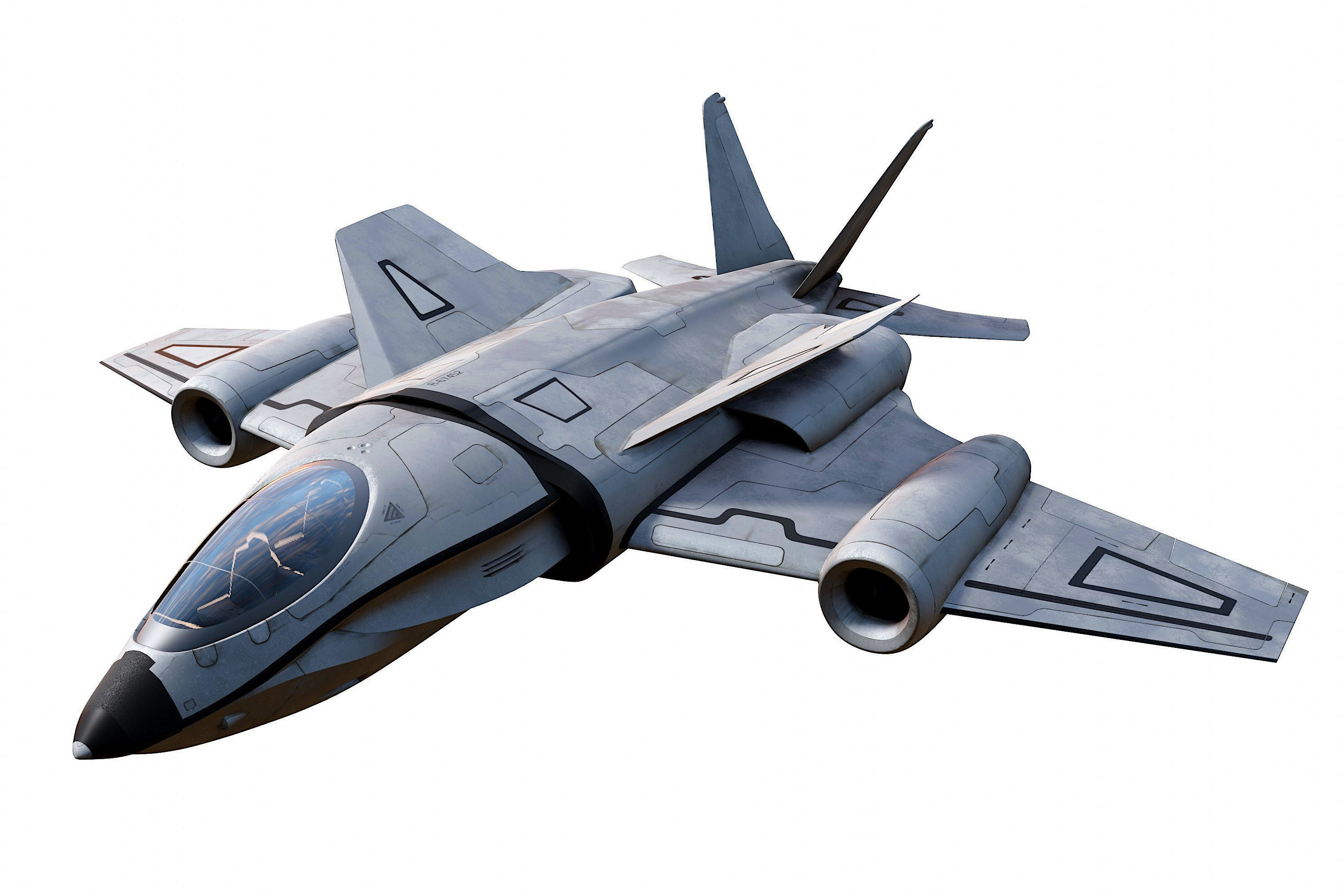 scifi interceptor aircraft Low-poly 3D model_3
