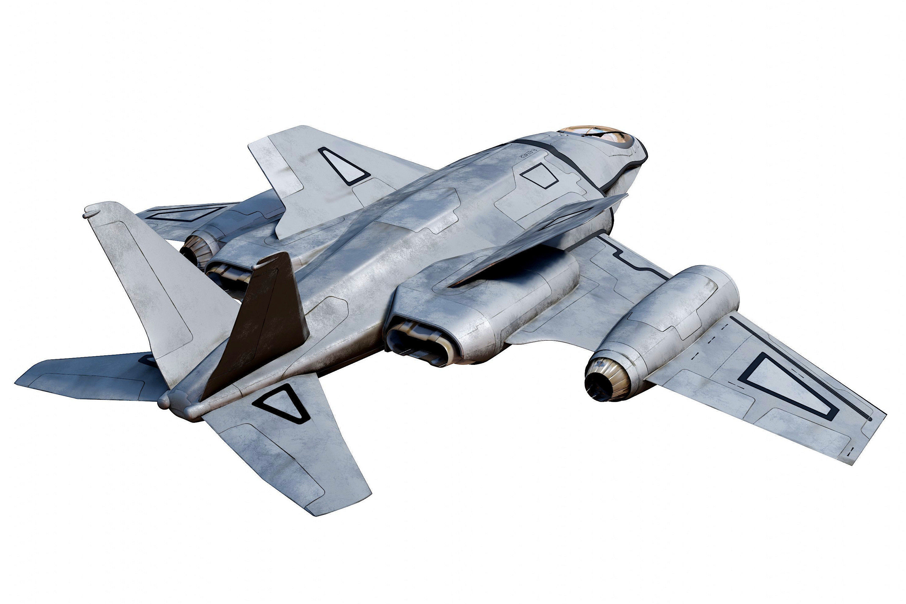 scifi interceptor aircraft Low-poly 3D model_4