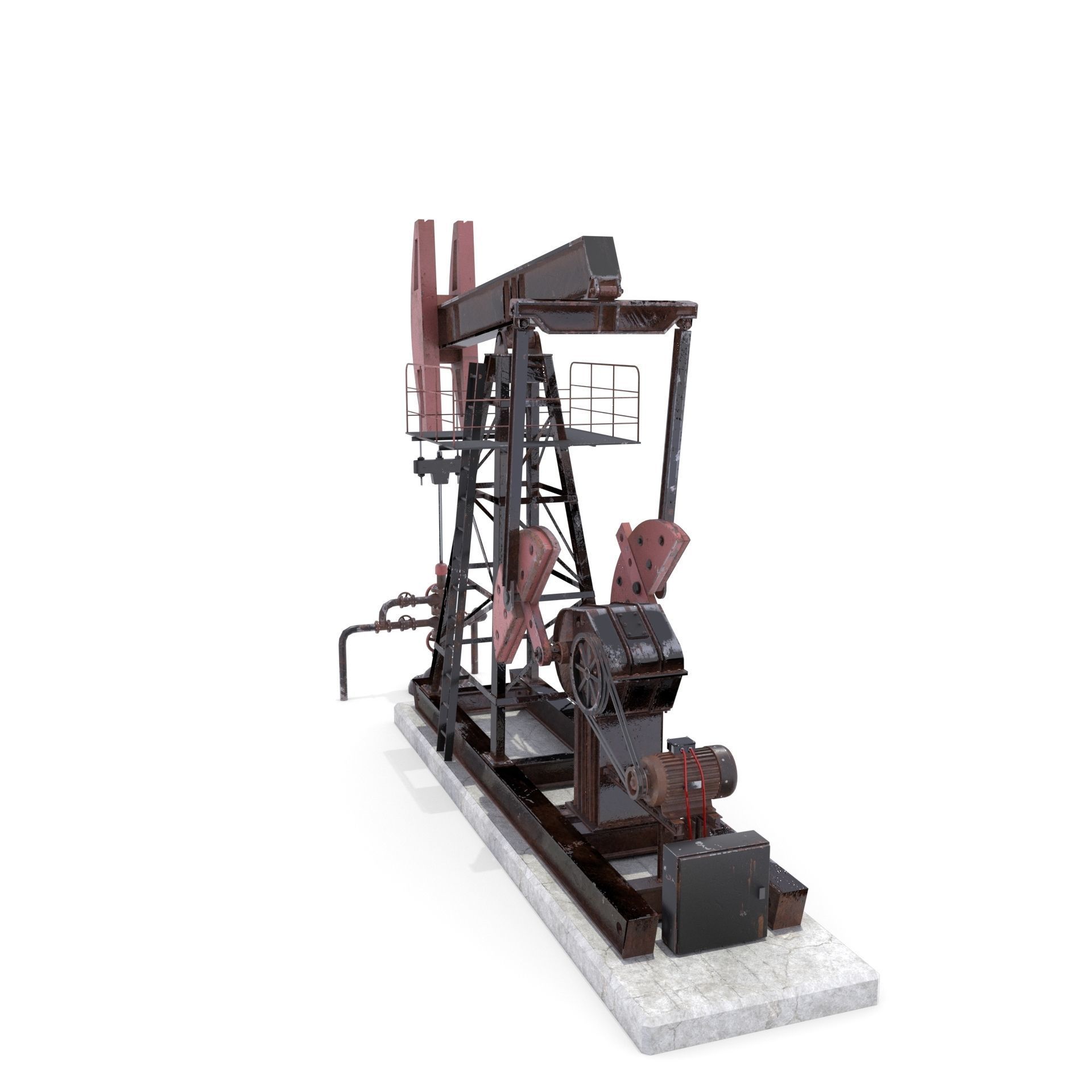 Oil Pumpjack Animated Weathered 2 Low-poly 3D model_1