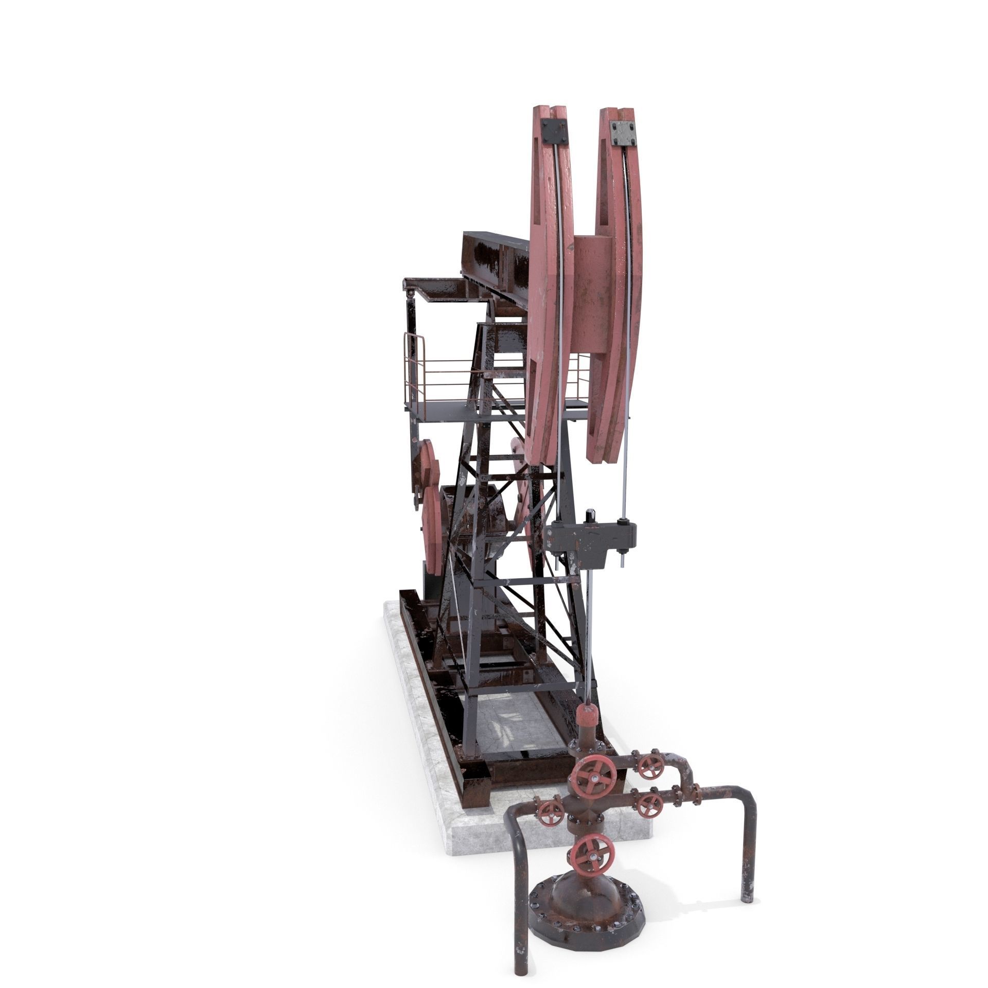 Oil Pumpjack Animated Weathered 2 Low-poly 3D model_2