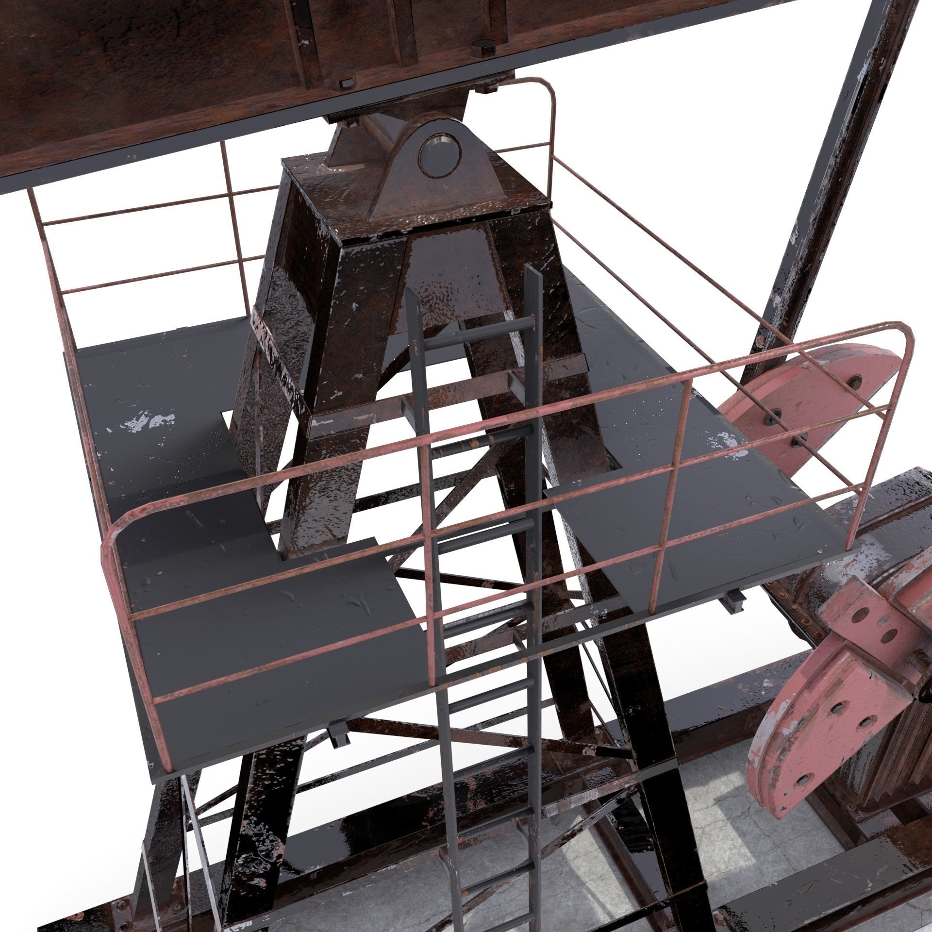 Oil Pumpjack Animated Weathered 2 Low-poly 3D model_5