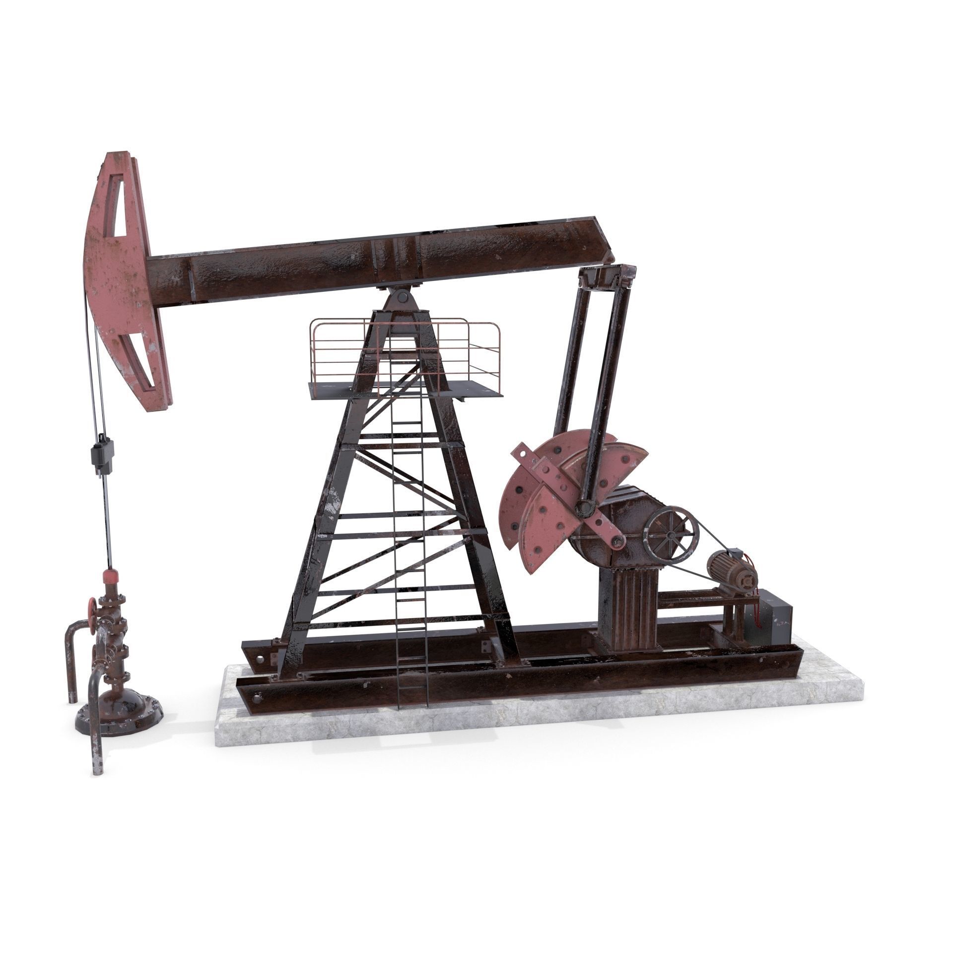 Oil Pumpjack Animated Weathered 2 Low-poly 3D model_3