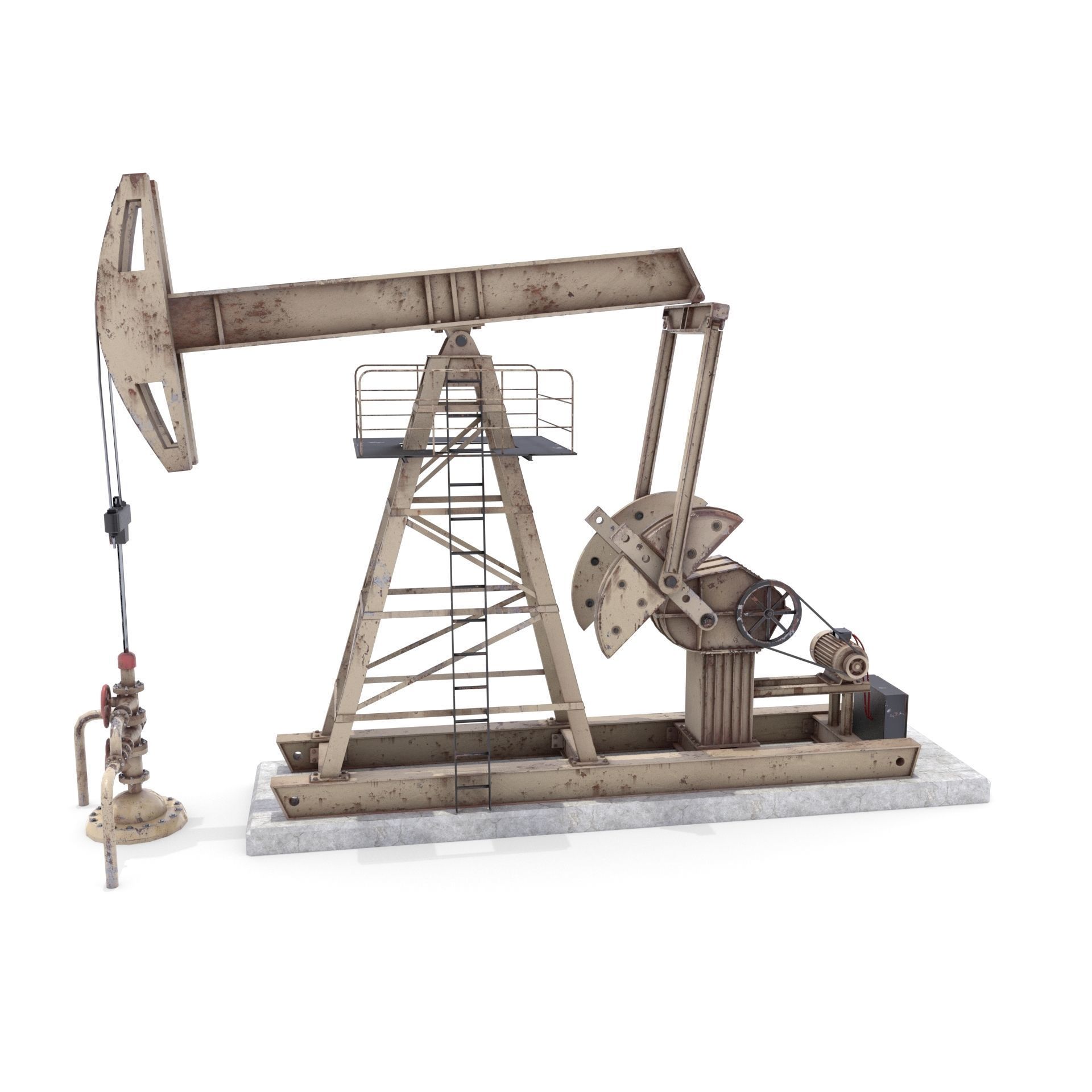 Oil Pumpjack Animated Weathered 3 Low-poly 3D model_3