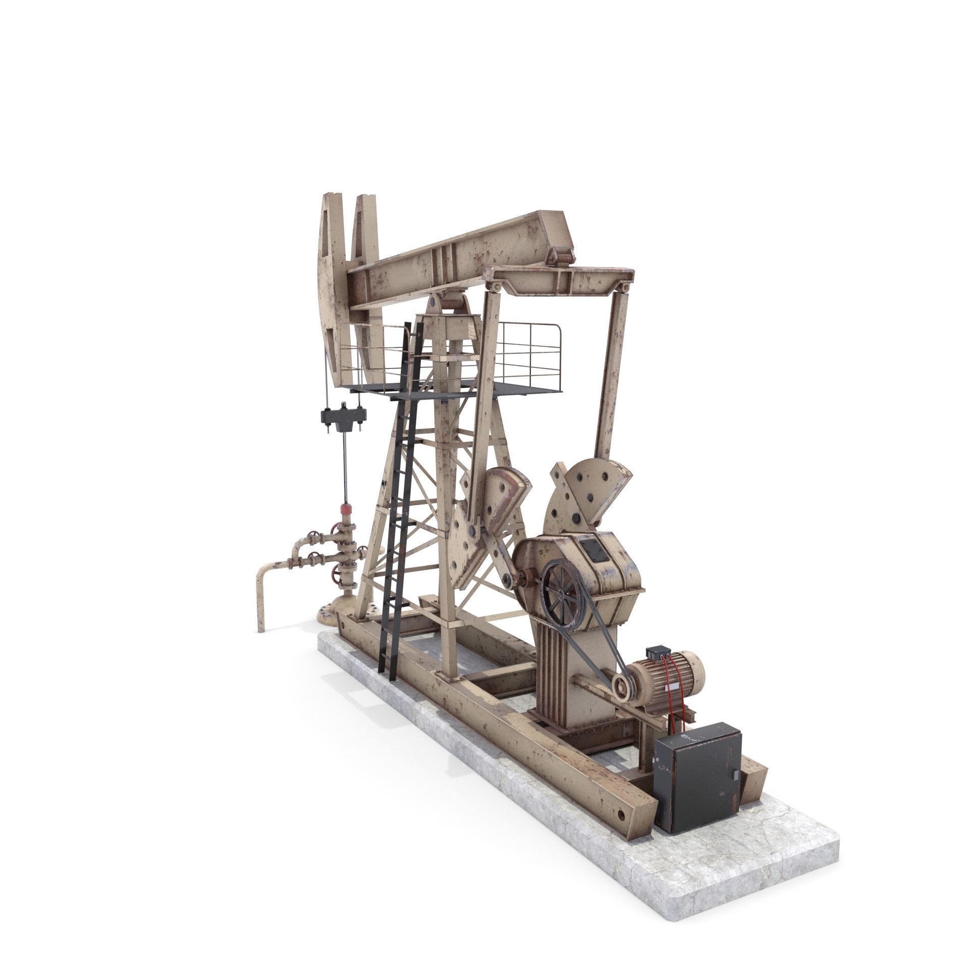 Oil Pumpjack Animated Weathered 3 Low-poly 3D model_1