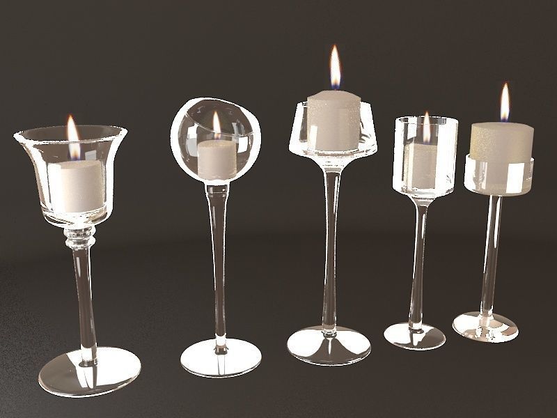 Candlesticks glass candle holder with candle in it 3D model_3