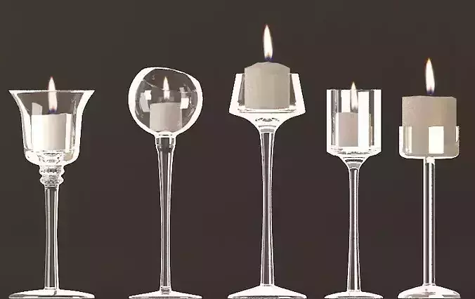 Candlesticks glass candle holder with candle in it 3D model