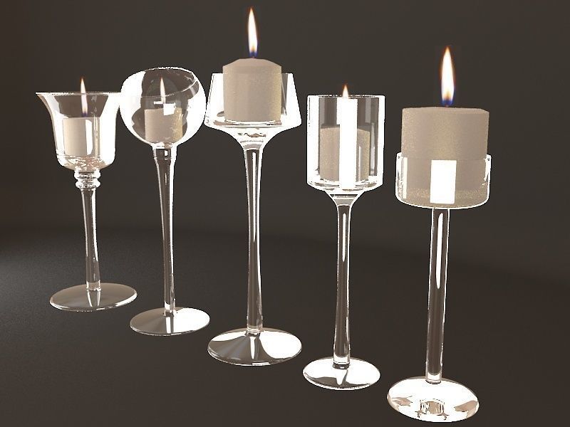 Candlesticks glass candle holder with candle in it 3D model_4