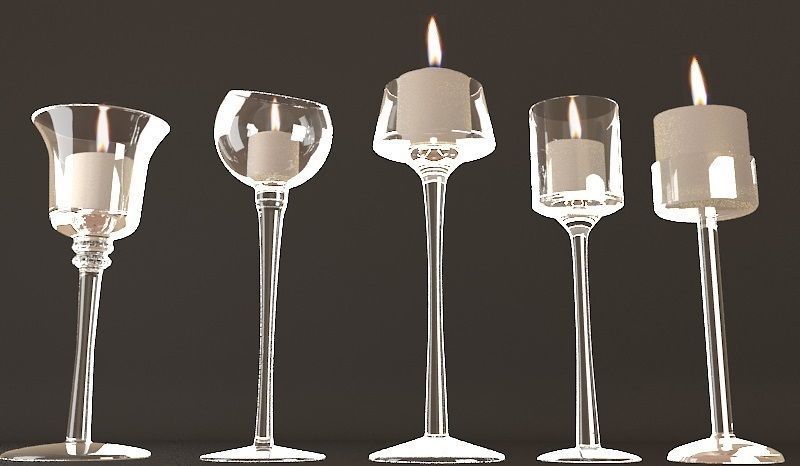 Candlesticks glass candle holder with candle in it 3D model_1