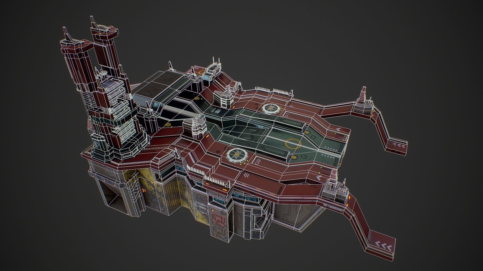 Low poly sci fi detailed space port building Low-poly 3D model_13