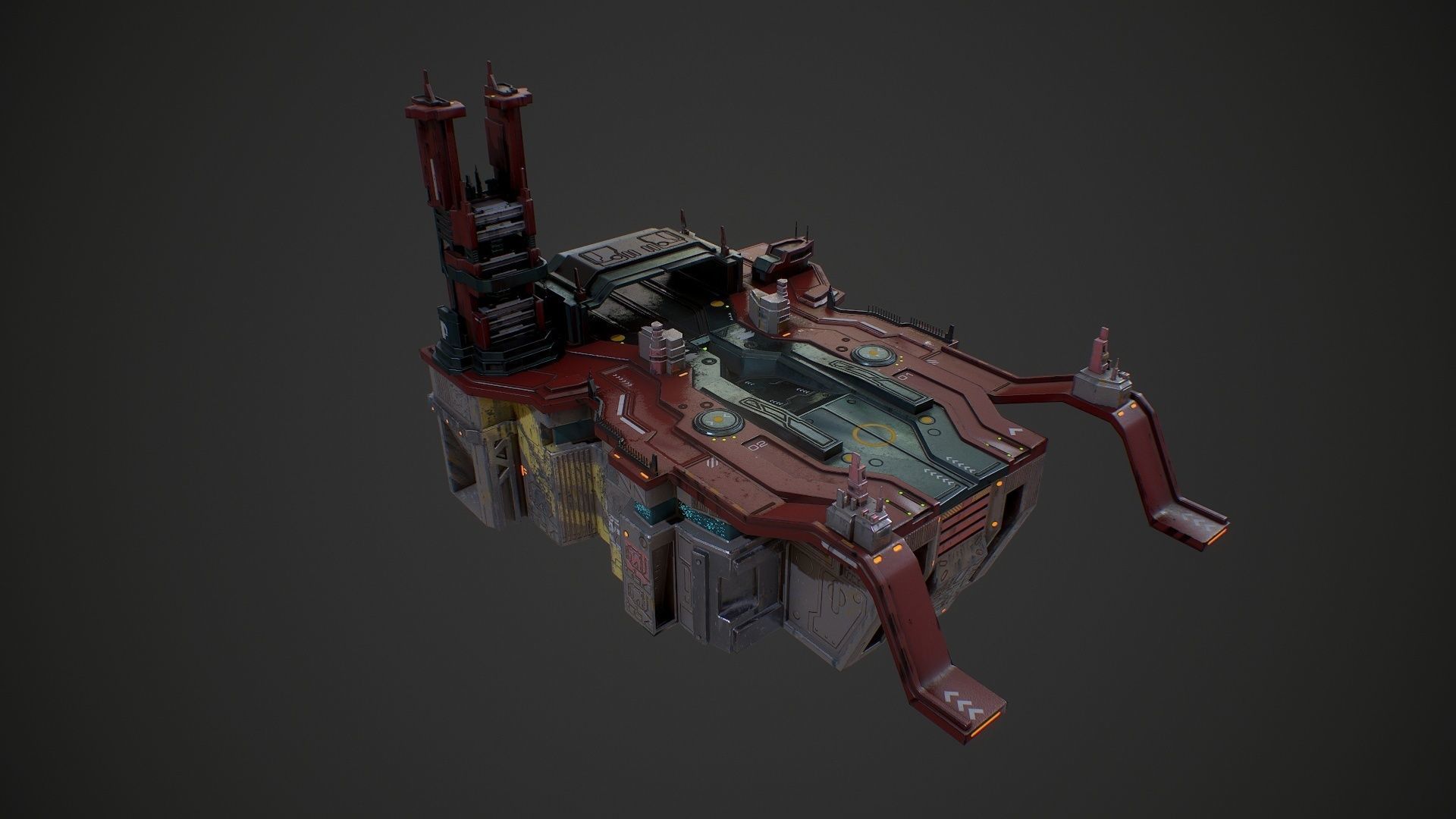 Low poly sci fi detailed space port building Low-poly 3D model_2