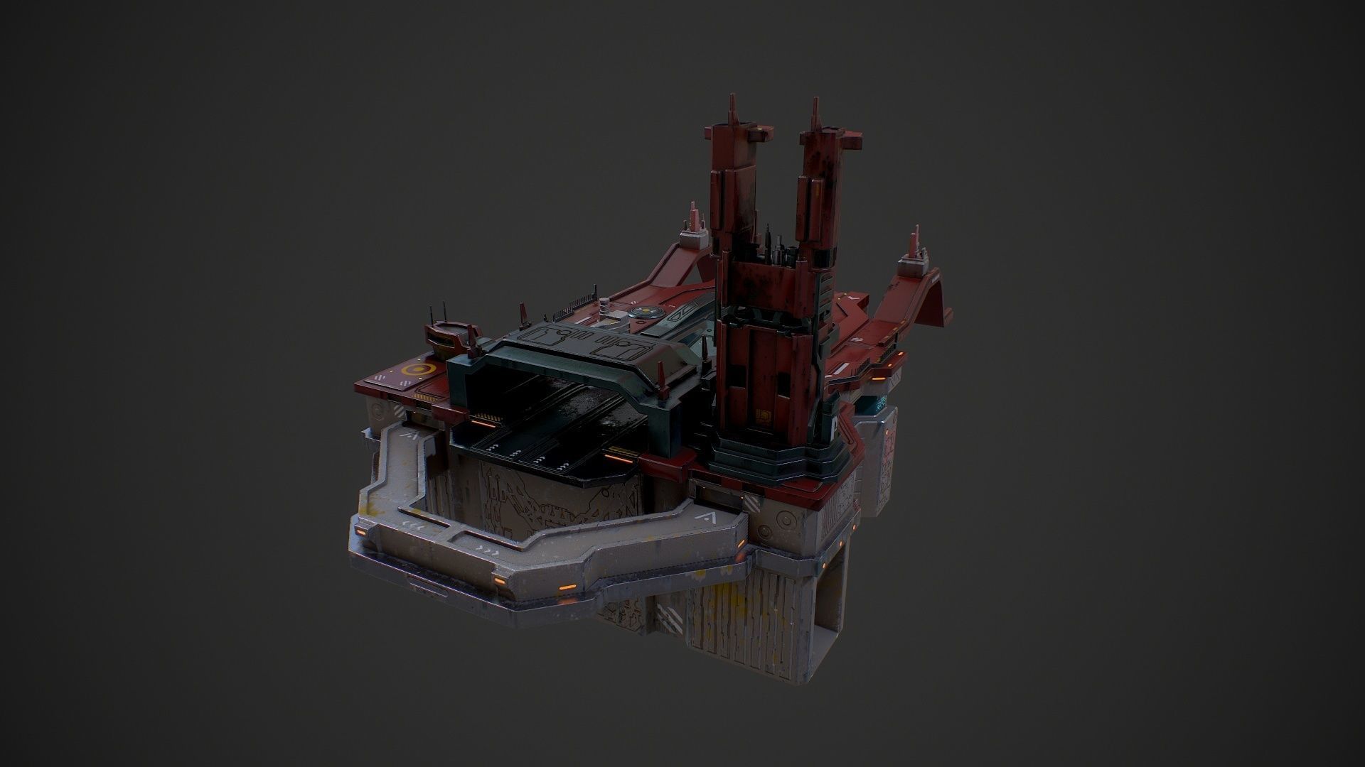 Low poly sci fi detailed space port building Low-poly 3D model_4