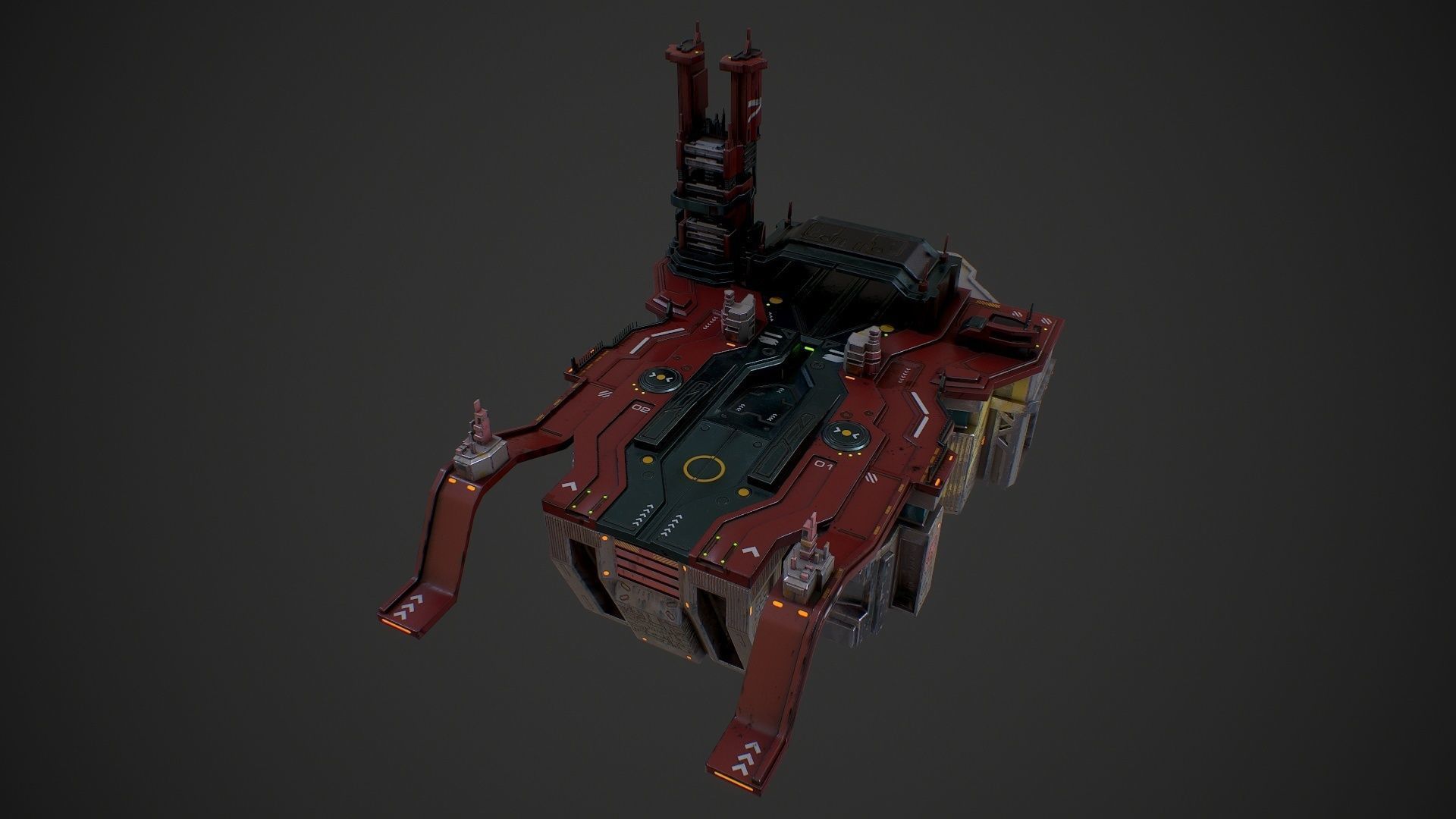 Low poly sci fi detailed space port building Low-poly 3D model_1