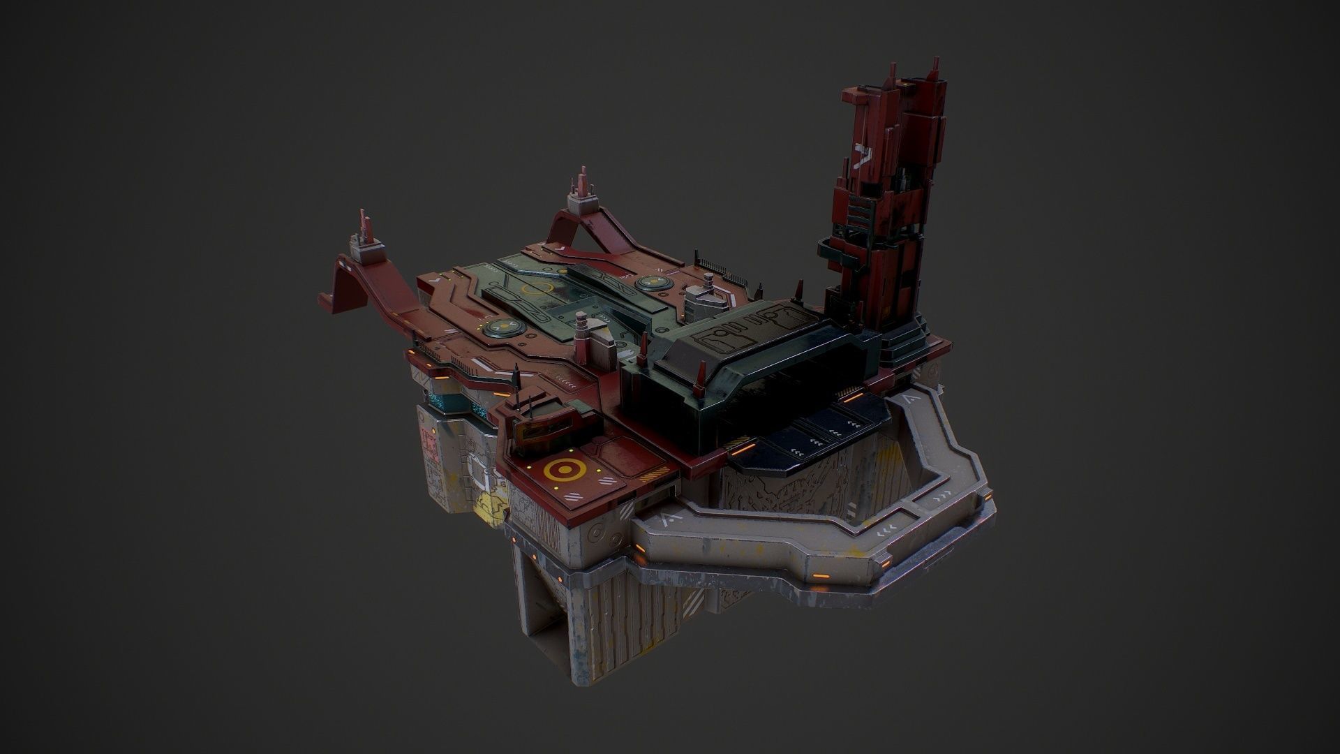 Low poly sci fi detailed space port building Low-poly 3D model_5