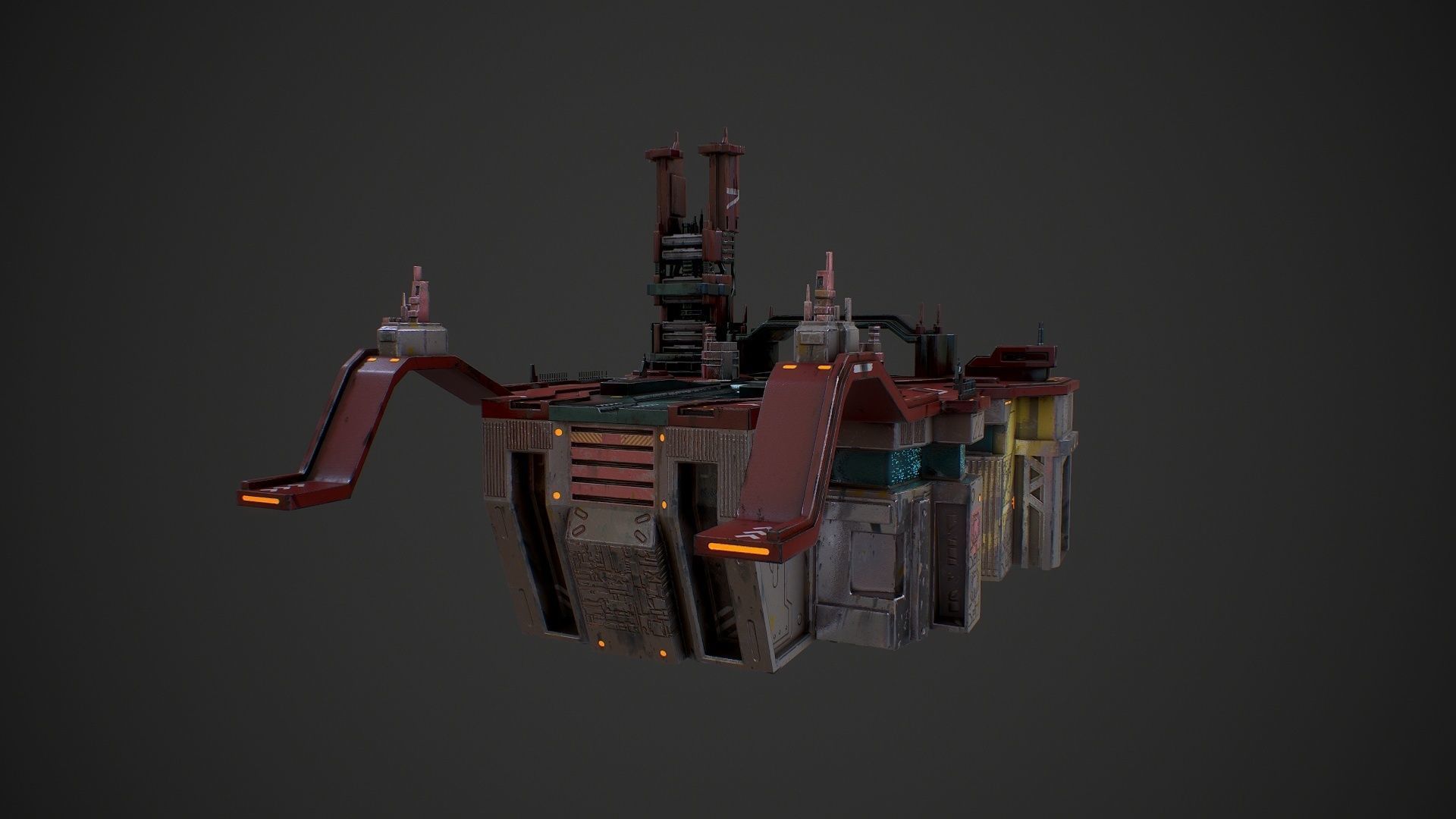 Low poly sci fi detailed space port building Low-poly 3D model_8