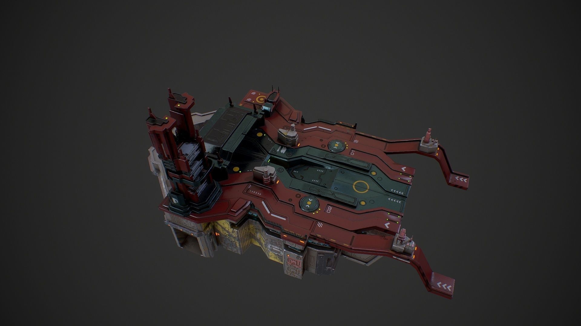 Low poly sci fi detailed space port building Low-poly 3D model_12