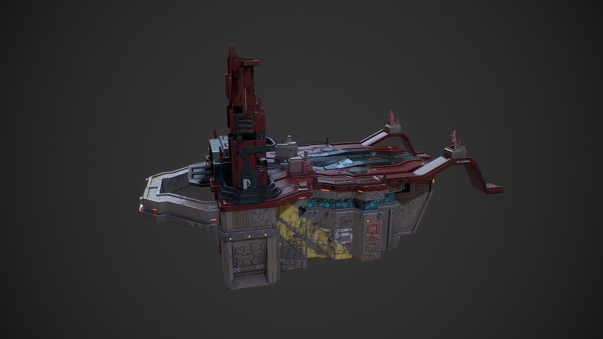 Low poly sci fi detailed space port building Low-poly 3D model_3