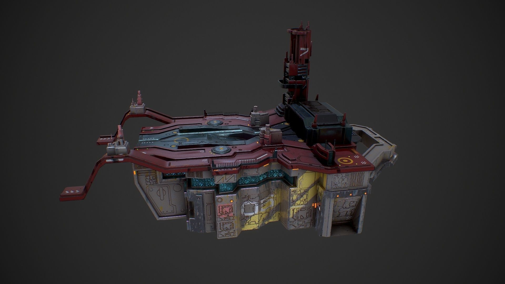 Low poly sci fi detailed space port building Low-poly 3D model_6