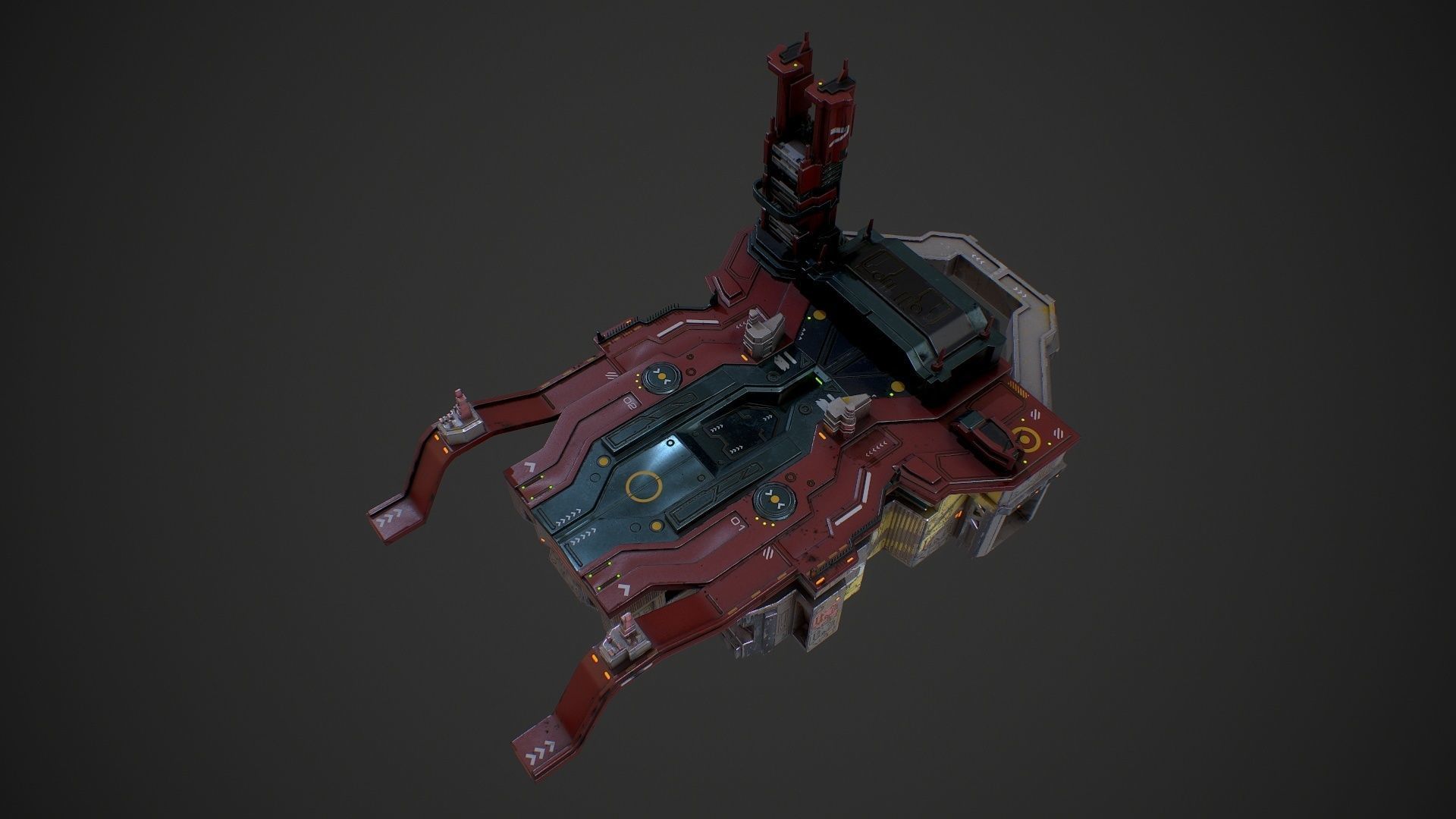 Low poly sci fi detailed space port building Low-poly 3D model_7